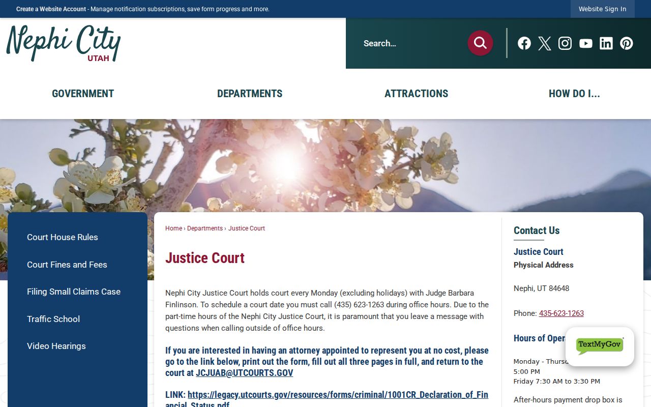 Juab County court calendar information for Nephi Monday settings
