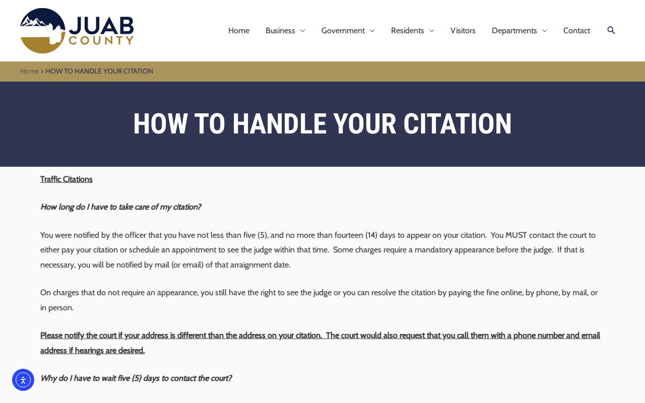 Juab County traffic ticket citation response instructions