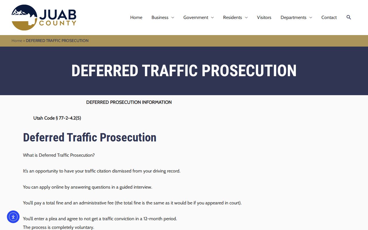 Juab County traffic ticket twelve-month deferred prosecution process