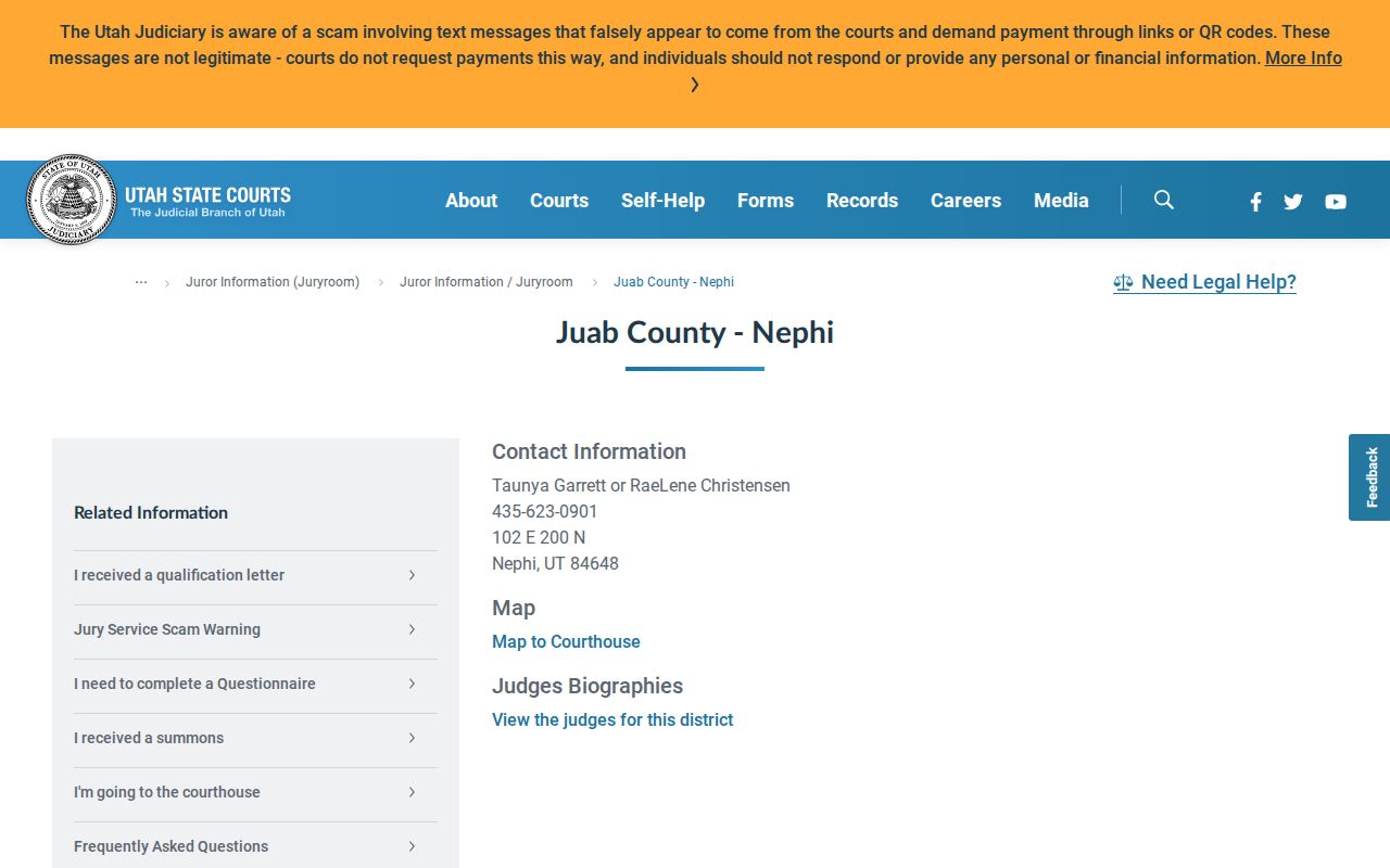 Juab County criminal docket courthouse contact information