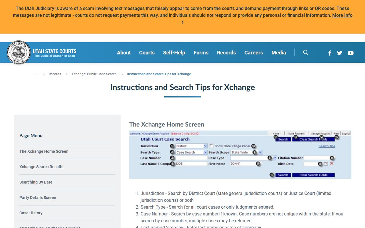 Juab County court docket XChange field help