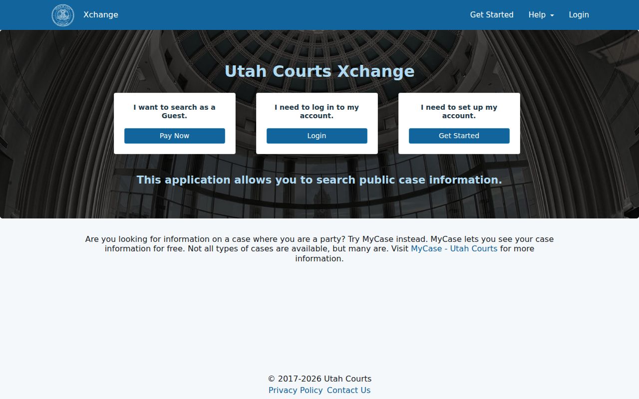 Juab County court docket XChange landing screen